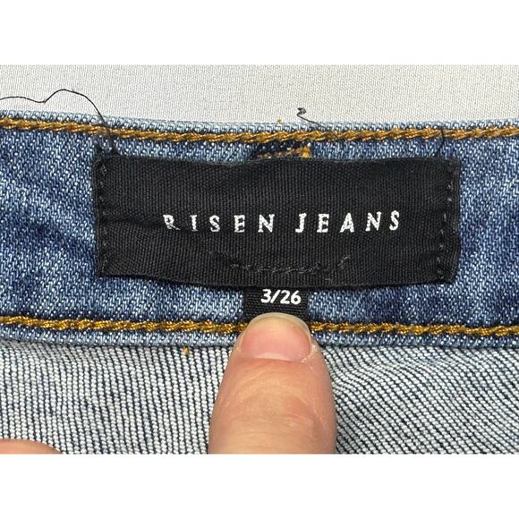 Risen Jeans Women's Raw Hem Straight Leg Stretch Denim Jeans - Size 3 (26x26) - Picture 4 of 5